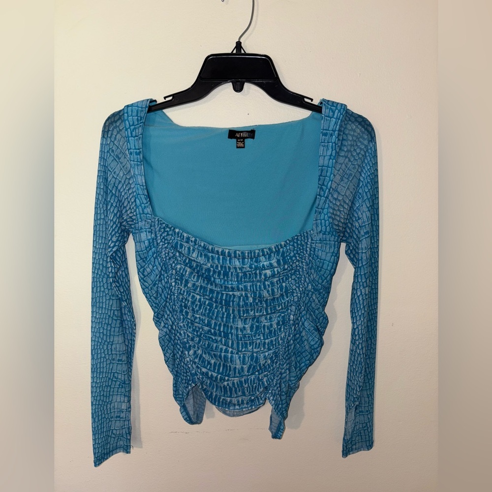 AFRM Women’s Strarus Ruches Front Long Sleeve Mesh Top Size Medium